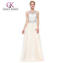 Grace Karin Sleeveless Sleeveless Tulle Netting Ivory color Beaded Prom Dresses GK000081-2